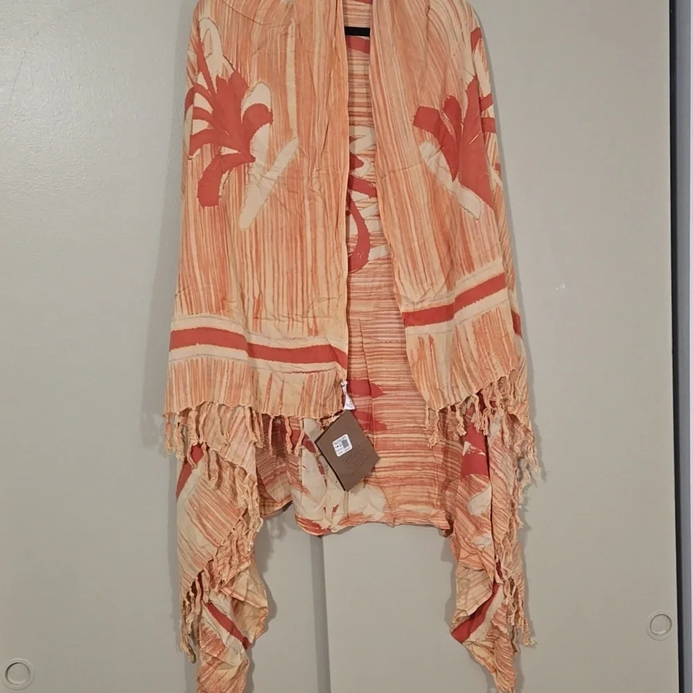 Pareos Del Caribe Orange and Tan Patterned   Multiwear Beach Wrap New